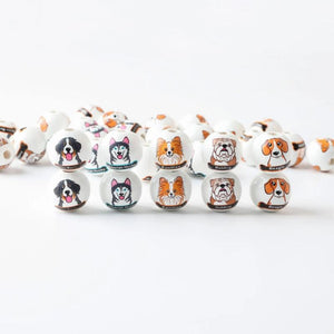 16mm Dog Printed Wooden Beads 20Pcs Crafts Beaded DIY Accessories Beads