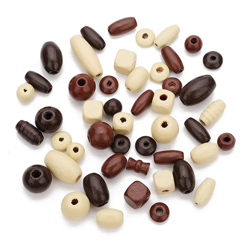 1bag Mixed Colors Wooden Beads 7-19mm Mixed Shape Decor DIY Jewelry Finding