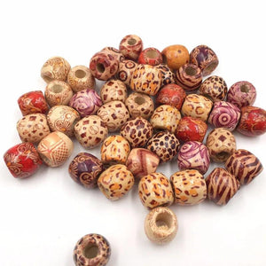 50PC 16x17mm Flower Painted Leopard Drum Wood Bead Big Hole:7mm DIY
