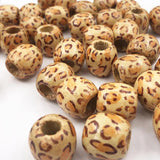 50PC 16x17mm Flower Painted Leopard Drum Wood Bead Big Hole:7mm DIY