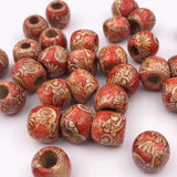 50PC 16x17mm Flower Painted Leopard Drum Wood Bead Big Hole:7mm DIY