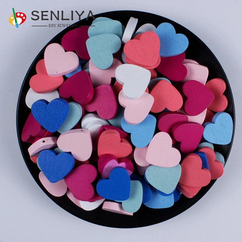 Wooden Beads Spacer Beading Wood Beads 7 Colors Lead-free Heart Wood Beads