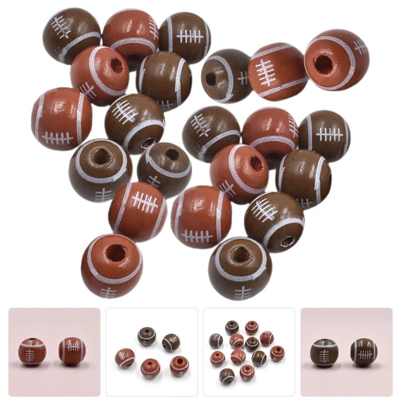 50 Pcs Wooden Football Beads Necklace Spacer Bulk Pendant