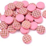 15mm Flat Round Wooden Beads Multicolor Checkered Spacer Beads