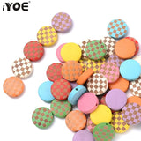 15mm Flat Round Wooden Beads Multicolor Checkered Spacer Beads