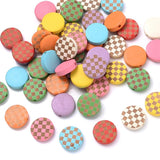 15mm Flat Round Wooden Beads Multicolor Checkered Spacer Beads
