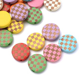 15mm Flat Round Wooden Beads Multicolor Checkered Spacer Beads