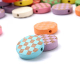 15mm Flat Round Wooden Beads Multicolor Checkered Spacer Beads