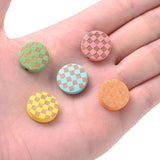 15mm Flat Round Wooden Beads Multicolor Checkered Spacer Beads