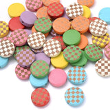 15mm Flat Round Wooden Beads Multicolor Checkered Spacer Beads