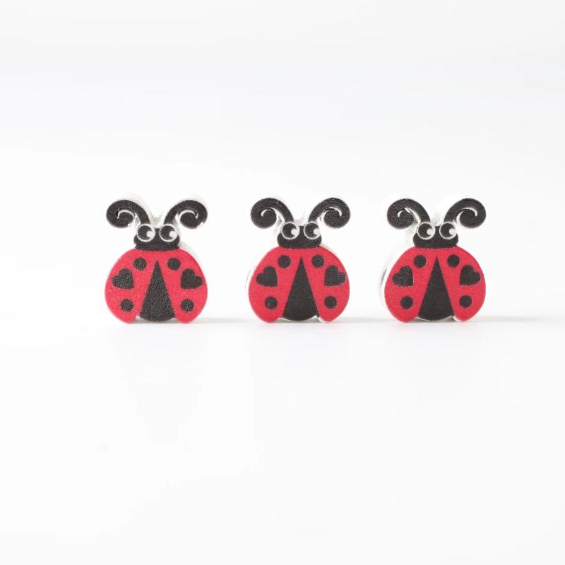 16mm 20pcs Ladybug Print Wood Beads DIY Necklace Bracelet