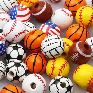 16mm Basketball Baseball Spacer Wooden Beads for Jewelry Making