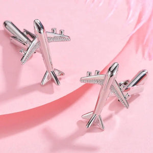 French Shirt Cufflink for Mens Cuffs Button Silver Plane Wedding Father's Gift