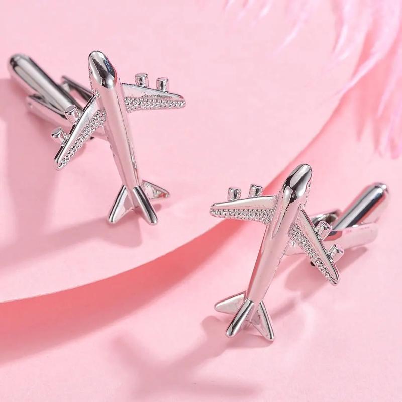 French Shirt Cufflink for Mens Cuffs Button Silver Plane Wedding Father's Gift