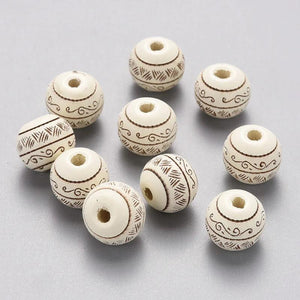 20Pcs Natural Wood Beads Leaf Pattern Round Spacer Beads for DIY Jewelry Making