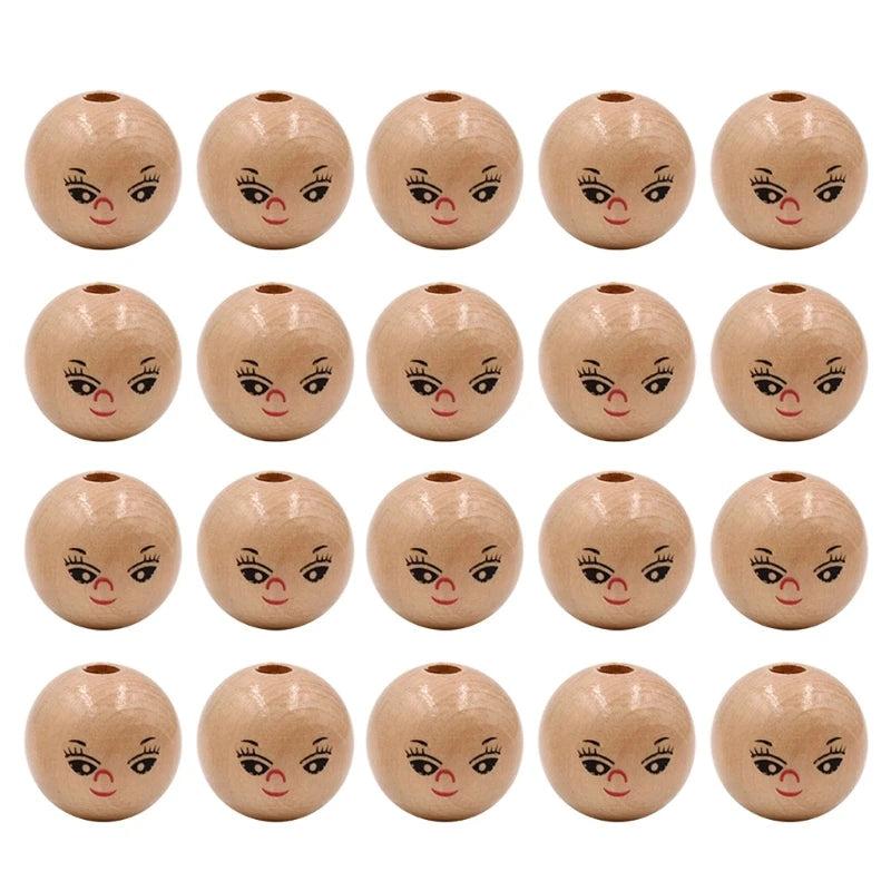 20x Round Wooden Head Beads for DIY Jewelry Making