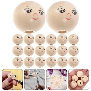 50Pcs Wooden Round Beads with Smile Face for Kids Jewelry Making