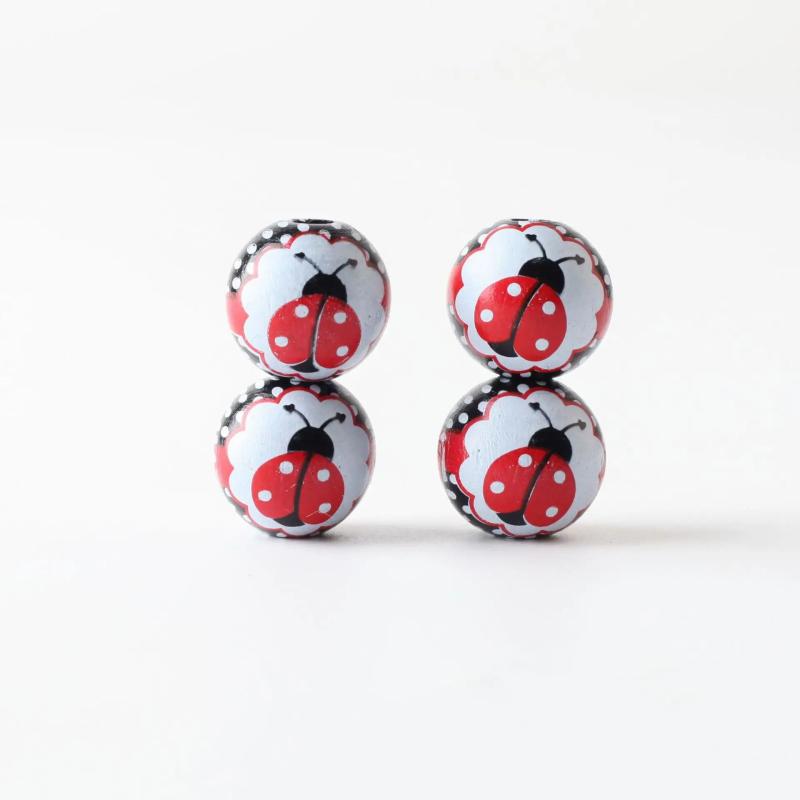 Ladybug Print Wood Beads for DIY Jewelry Crafts