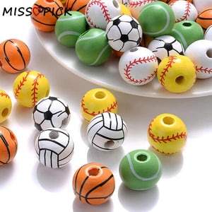Mixed Sports Wooden Beads 16mm Basketball Football Volleyball Spacer Beads