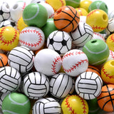 Mixed Sports Wooden Beads 16mm Basketball Football Volleyball Spacer Beads