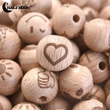 16mm Wood Beads Cartoon Animal Heart Pattern Round Charms