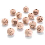 16mm Wood Beads Cartoon Animal Heart Pattern Round Charms