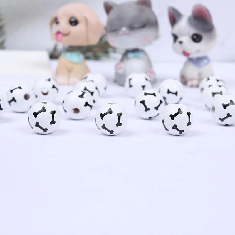 Dog Paw Print Charms Wooden Beads Round Balls Spacers Beads