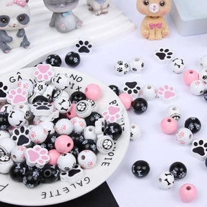 Dog Paw Print Charms Wooden Beads Round Balls Spacers Beads