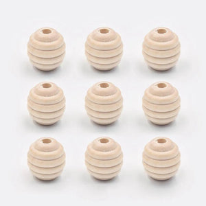 20mm Round Plicated Shape Wood Beads for DIY Crafts 10pcs