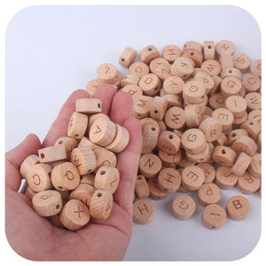 15mm 20Pcs/Pack Natural Beech English Letter Wooden Beads DIY Name Chain