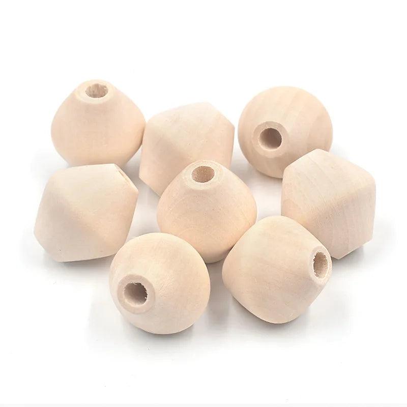 30mm 5Pcs Natural Large Hole Rhombus Wooden Beads for Crafts