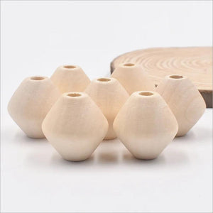 30mm 5Pcs Natural Large Hole Rhombus Wooden Beads for Crafts