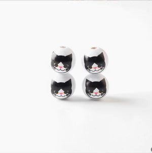 20Pcs Cat Round Wooden Beads DIY Party Decoration Children's Toys Bracelet