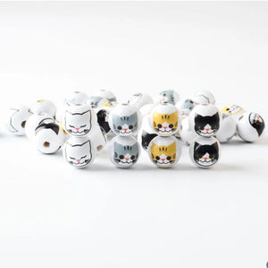 20Pcs Cat Round Wooden Beads DIY Party Decoration Children's Toys Bracelet