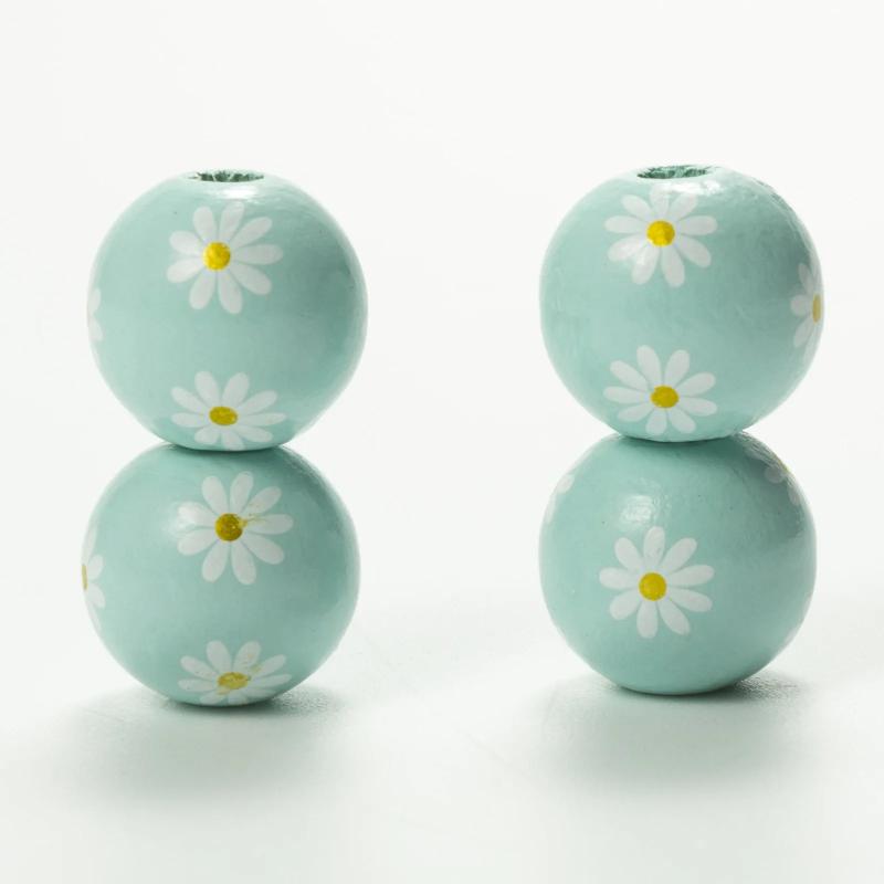 20Pcs 16mm Daisy Wooden Beads for DIY Kids Toy Bracelet
