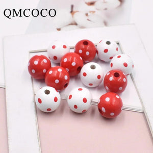 20Pcs/Pack Printed Dot Wooden Beads for Bracelets Making
