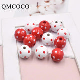 20Pcs/Pack Printed Dot Wooden Beads for Bracelets Making