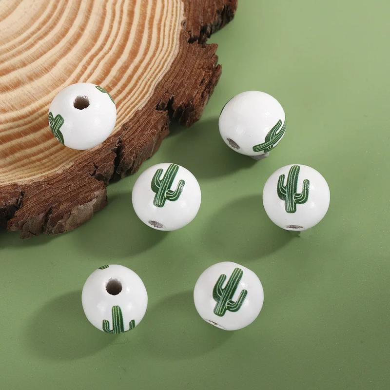 16mm 20Pcs/Pack Plant Print Round Beads Crafts DIY Jewelry Accessories