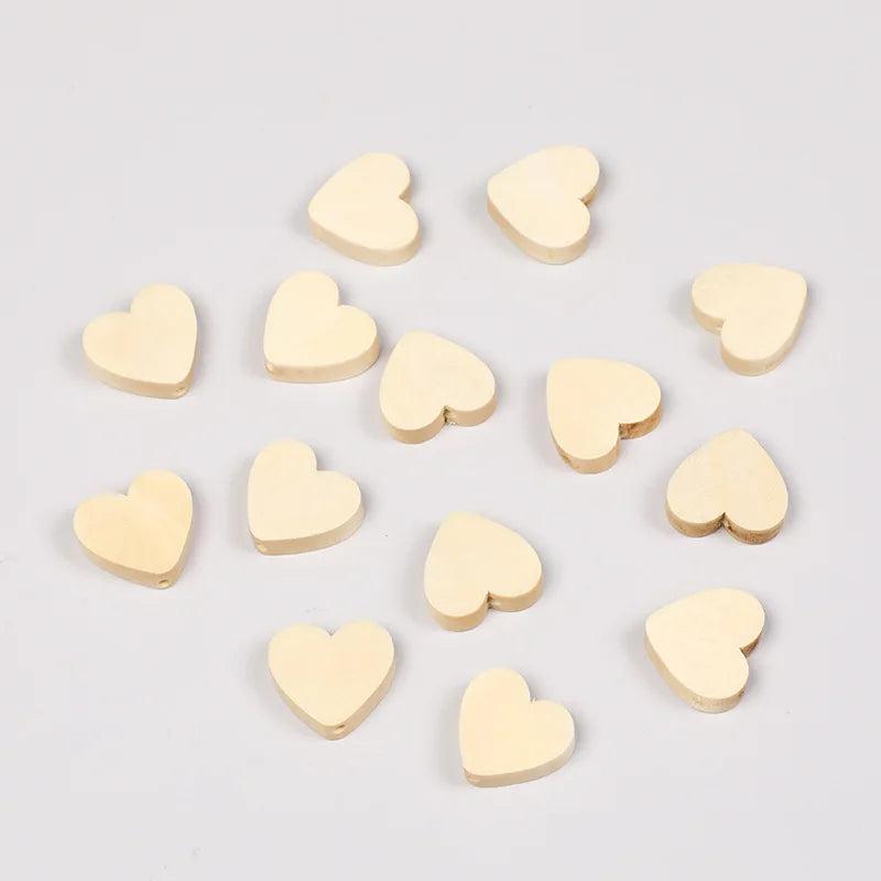 50Pcs Wooden Love Heart Beads Crafts Jewelry Tools Custom Hemu Loose Beads