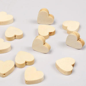 50Pcs Wooden Love Heart Beads Crafts Jewelry Tools Custom Hemu Loose Beads