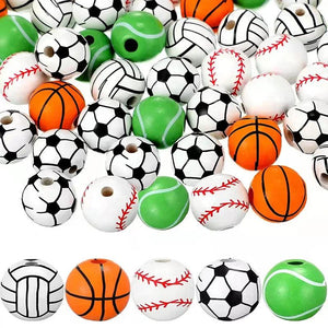 20Pcs Sports Ball Wooden Beads for DIY Jewelry Making Supplies