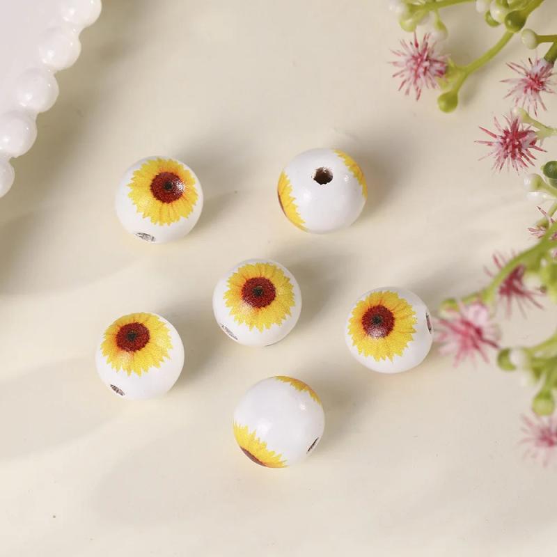 16mm 20pcs Bee Wood Beads Round Spacer Pearl Charms DIY Jewelry Making
