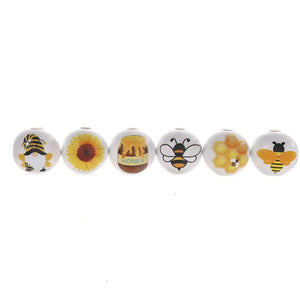 16mm 20pcs Bee Wood Beads Round Spacer Pearl Charms DIY Jewelry Making
