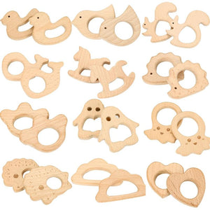 2Pcs Wooden Baby Teether Animal Cartoon Pacifier Pendant Necklace Accessories