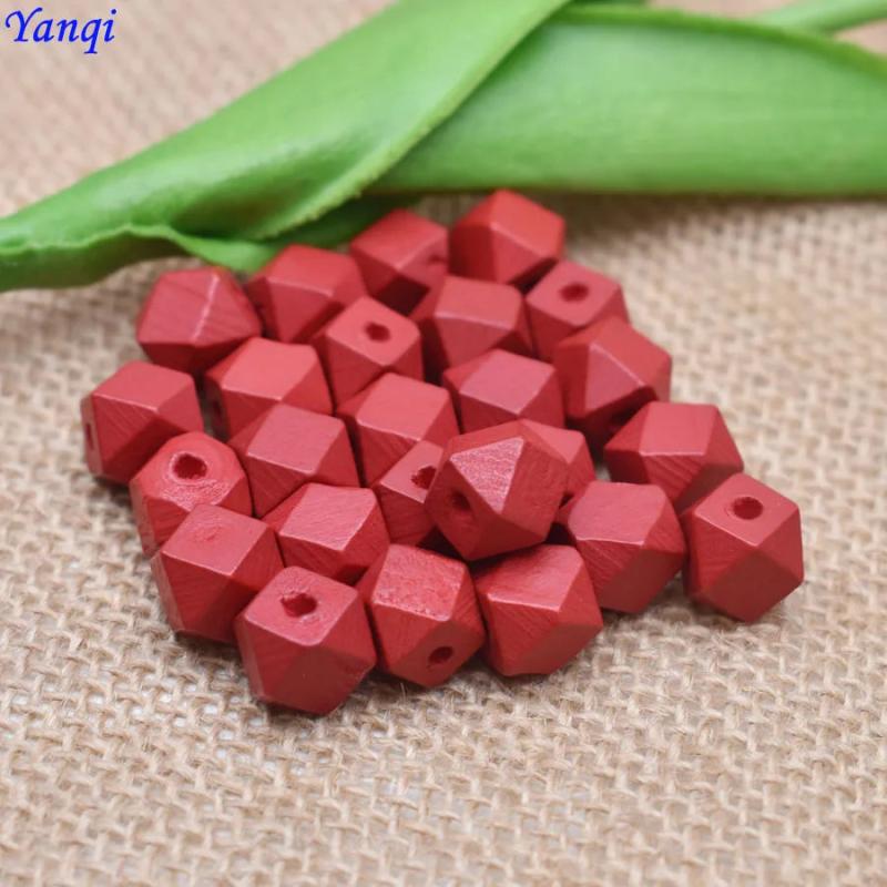 Yanqi 10mm 30pcs Colorful Natural Faceted Wooden Beads for DIY Jewelry Making