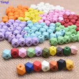 Yanqi 10mm 30pcs Colorful Natural Faceted Wooden Beads for DIY Jewelry Making