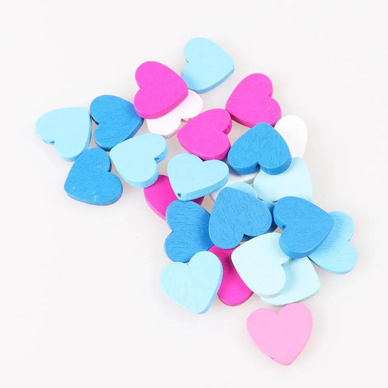 100pcs Heart Pattern Wooden Beads for DIY Jewelry Making 23x21mm
