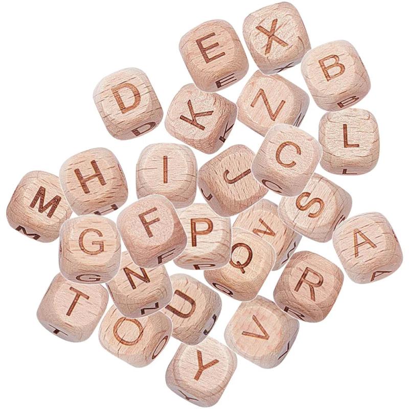 26 Pcs Letter Beads DIY Letters Jewelry Craft Bracelet Wooden Alphabets Decor