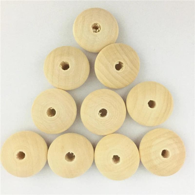 10Pcs DIY Wooden Flat Round Beads Unfinished Spacer Charms Jewelry Findings