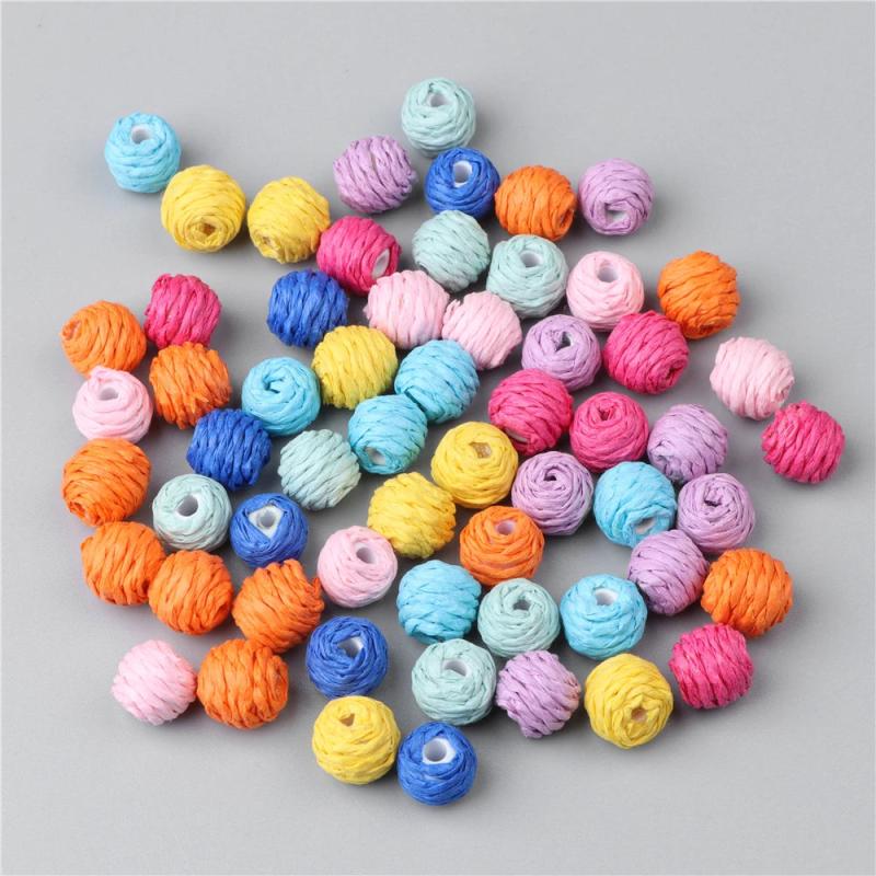 20PCS Straw Raffia Knit Ball Earring Bracelet Accessories 10-11mm